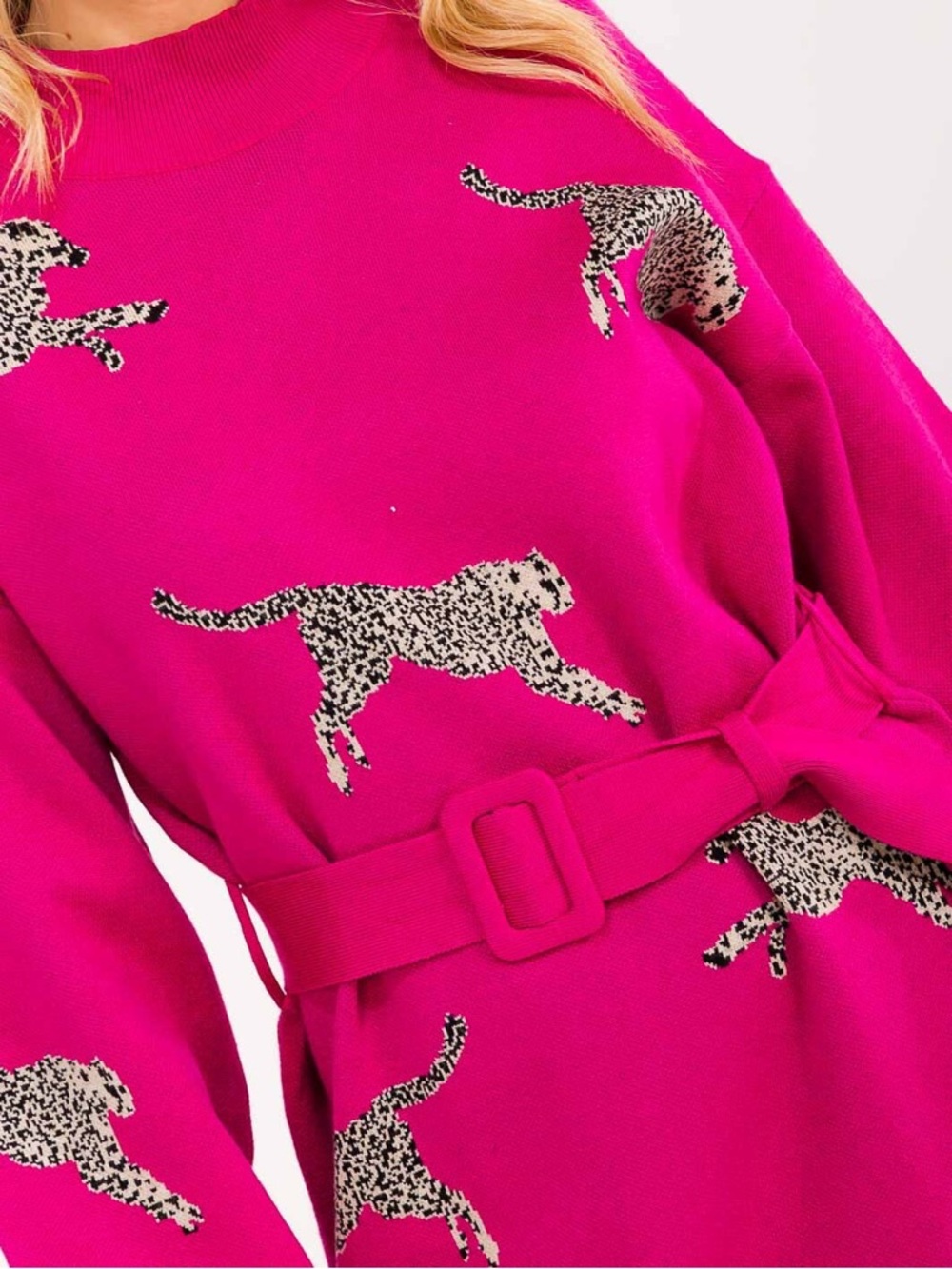 Blogger favorite Pink Leopard Print Dress wBelt Long Sleeve Knit Chic Cozy Style - Picture 4 of 4